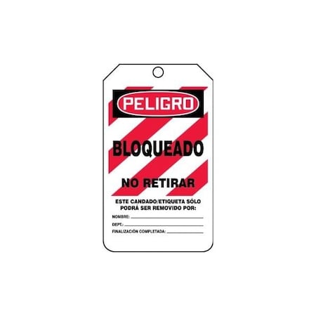 Accuform Spanish Safety Tags, DANGER LOCKED OUT DO NOT REMOVE, 5.75in x 3.25in, HS-Laminate, 25PK SHMLT418LTP